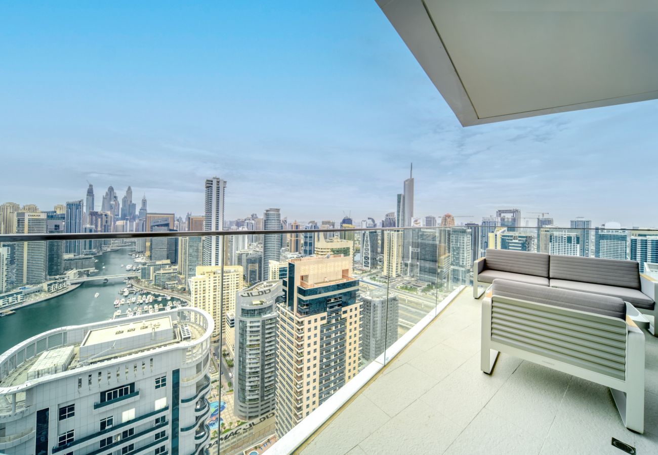 Apartment in Dubai -  Elegant 2BR w/ Breathtaking Marina Balcony